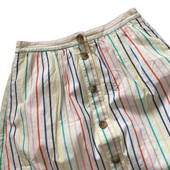 J. Crew Midi Skirt Poplin Rainbow Stripe White Buttons XS EUC - Picture 4 of 7